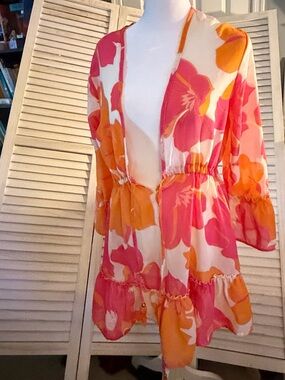 Floral Pink & Orange Sheer Women’s Swim Coverup